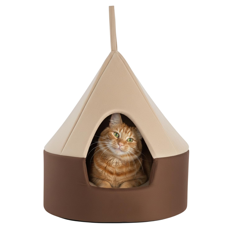 Velvet Covered Taupe Cat Hideaway