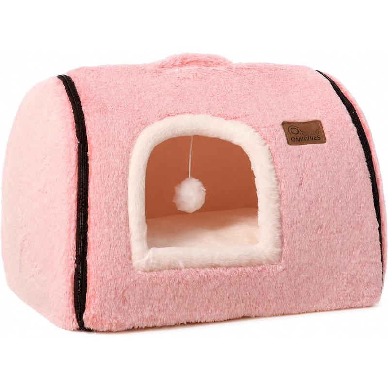 Pink Enclosed Plush Cat Hideaway