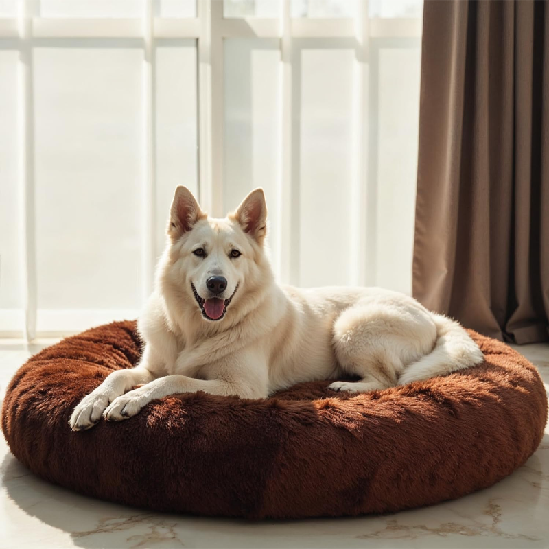 Brown Faux Fur Donut Cuddler Bed