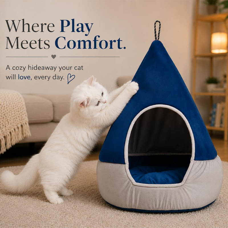 Cozy Velvet Enclosed Cat House