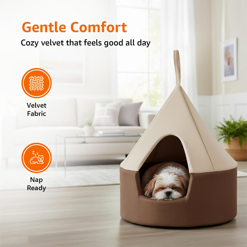 Velvet Covered Taupe Cat Hideaway