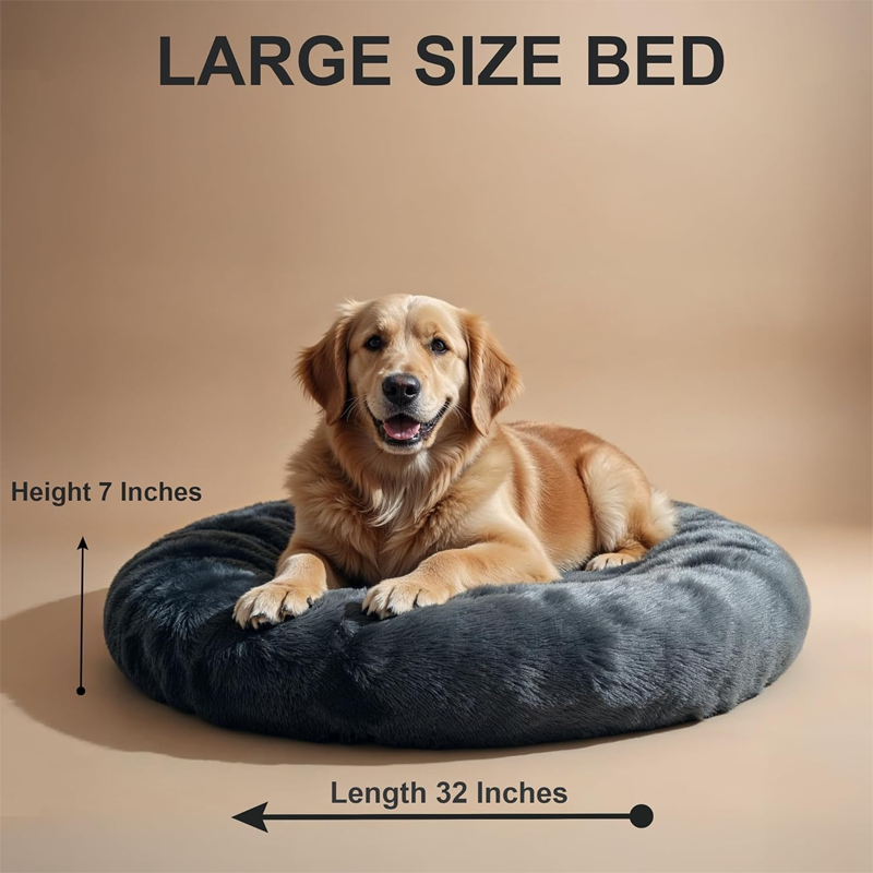 Cloudlike Gray Faux Fur Donut Bed