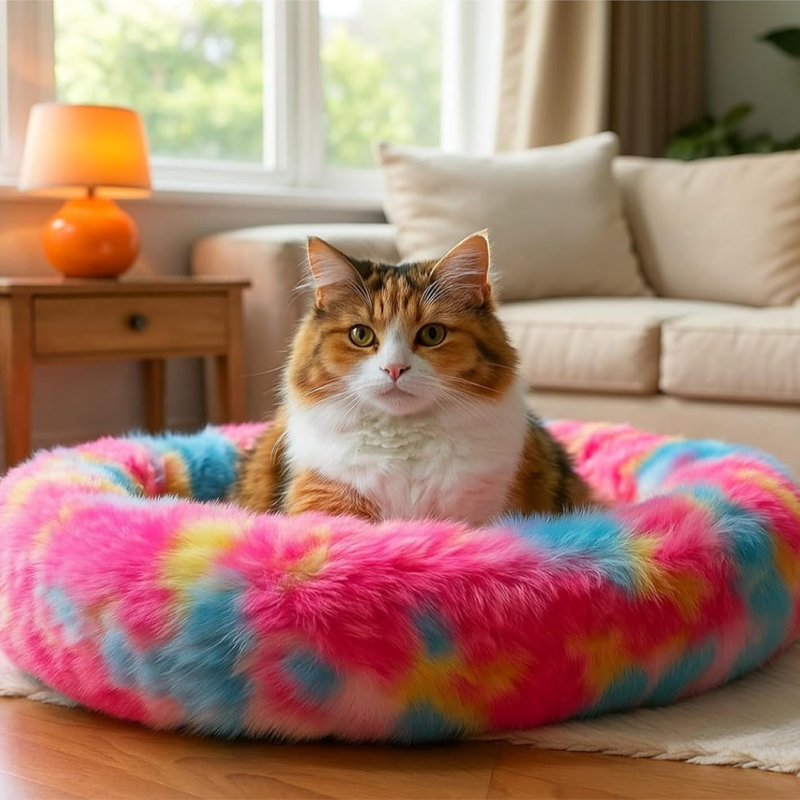 Plush Raised Rim Cat Comfort Bed