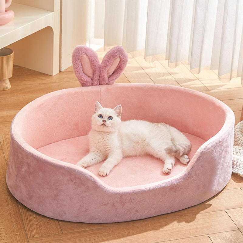 Plush Bunny Ear Oval Pet Bed