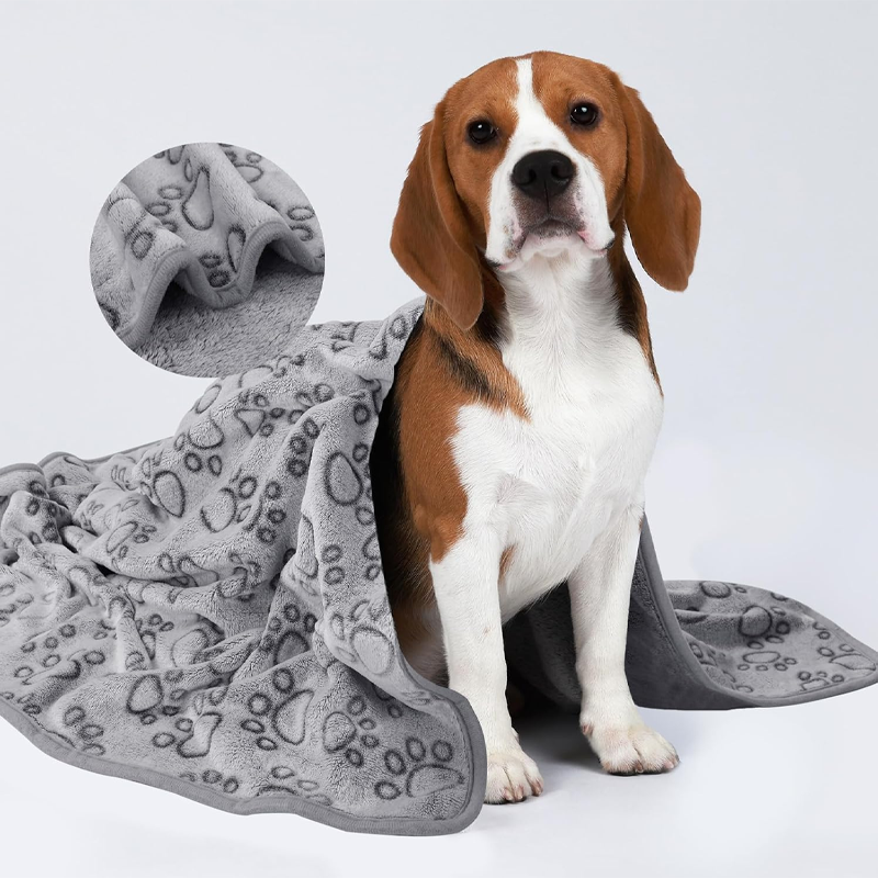 Gray Paw Print Fleece Pet Throw