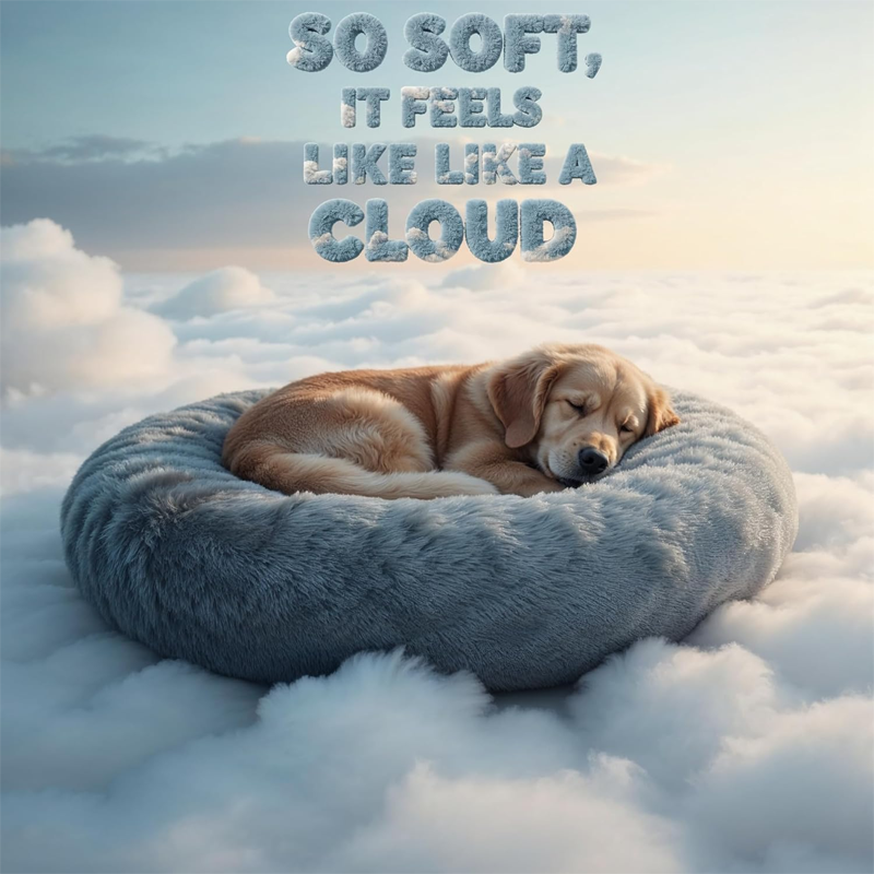Cloudlike Gray Faux Fur Donut Bed