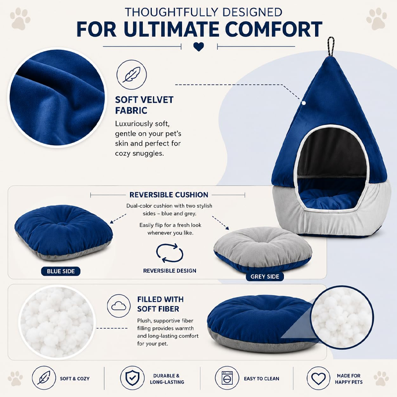 Cozy Microfiber Velvet Cat Hideaway Bed