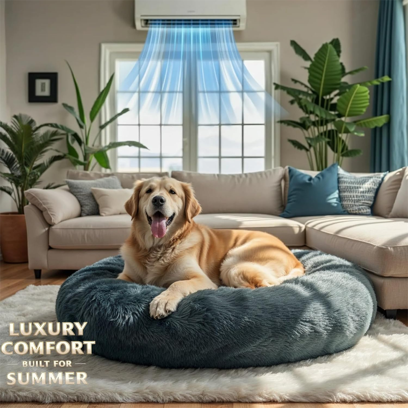 Cloudlike Gray Faux Fur Donut Bed