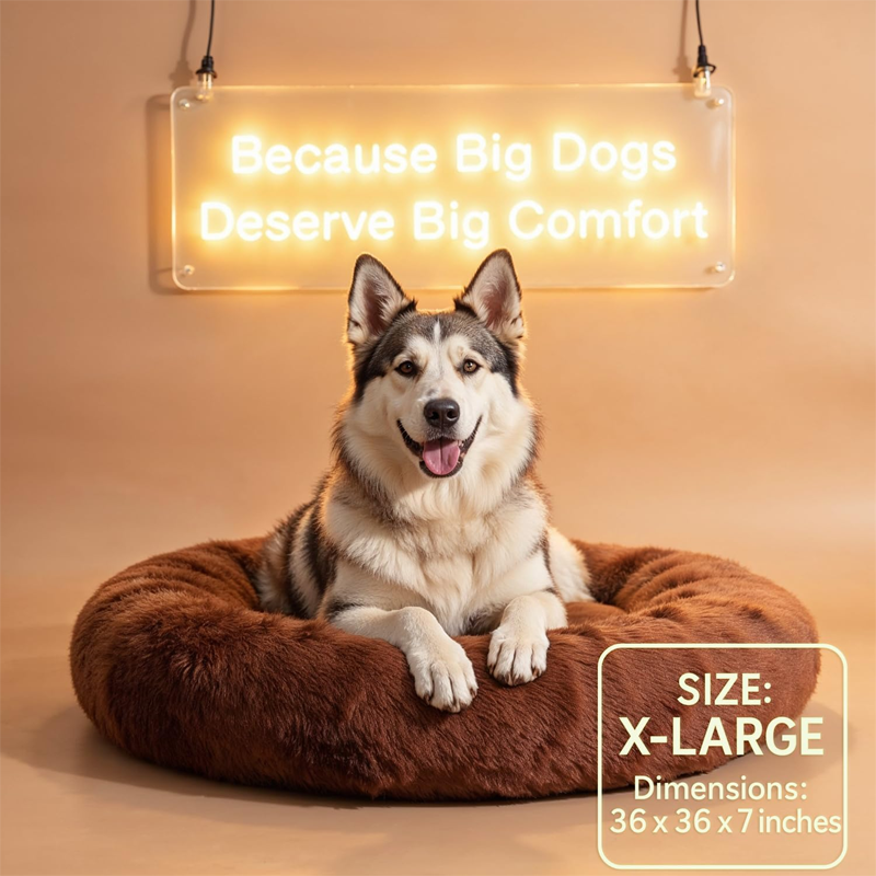Brown Faux Fur Donut Cuddler Bed