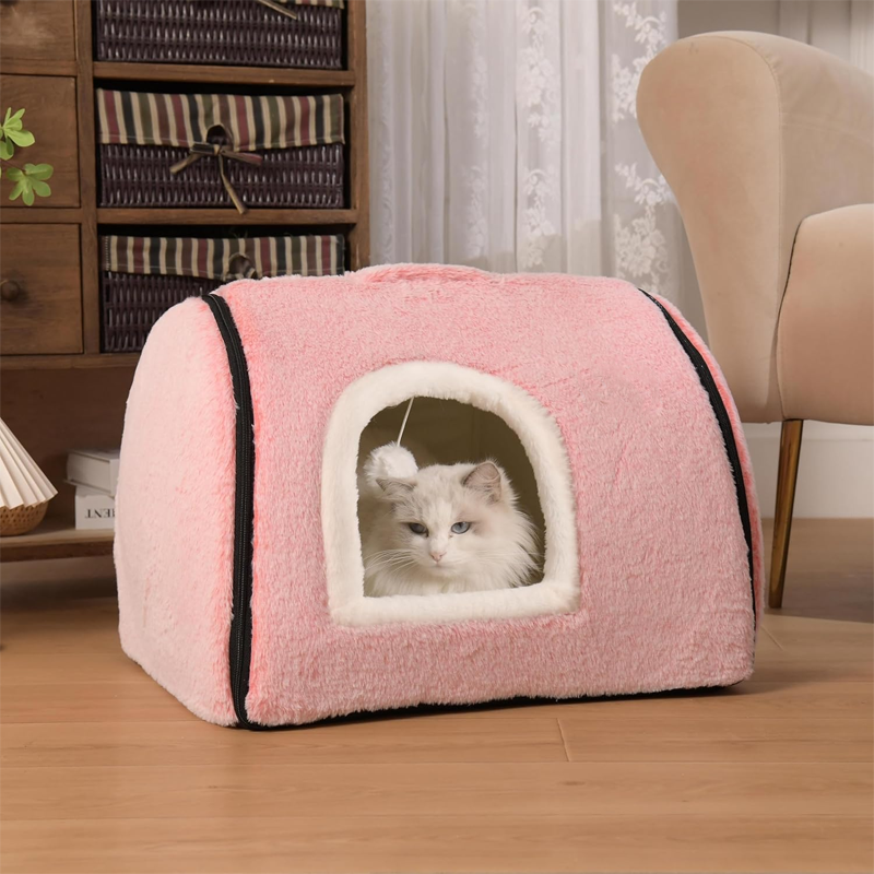 Pink Enclosed Plush Cat Hideaway