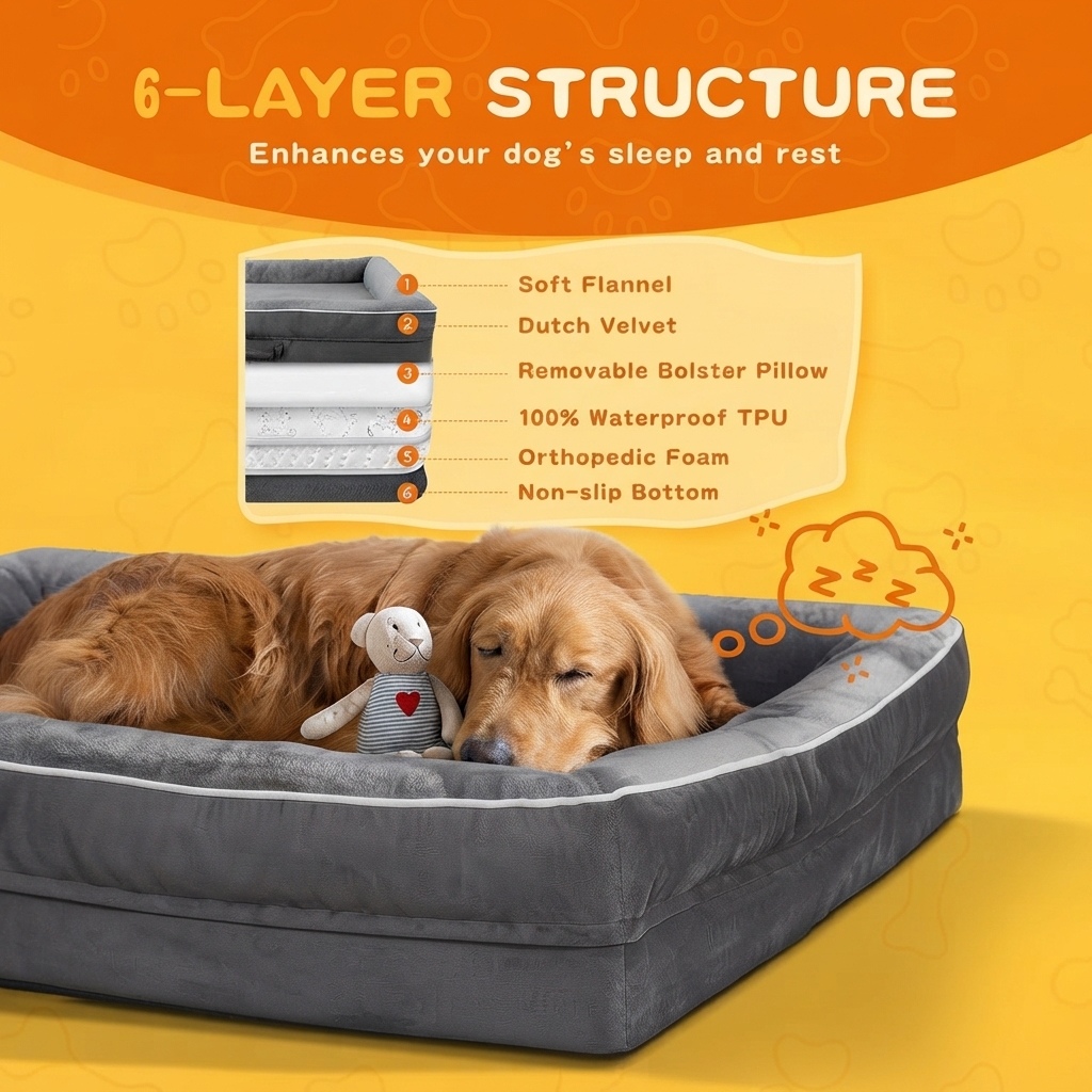 Orthopedic Waterproof Bolster Pet Bed